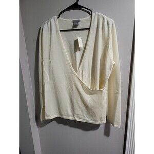 Ann Taylor Cream long sleeve wrap blouse classic business EXTRA LARGE NWT B3